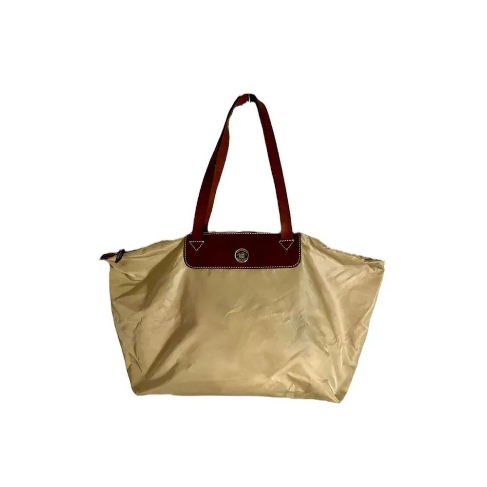 Dooneyโ&โBourkeย BeigeโNylonโW/โBrownโLeatherโStrapโZipโTopโTravelโBag